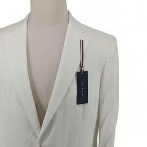 Tommy Hilfiger Men's Modern-Fit 100% Linen Sport Coat Blazer Jacket White 42 L